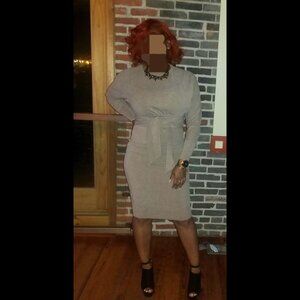 Long-sleeved Cocktail Dress with Waist Tie Accent